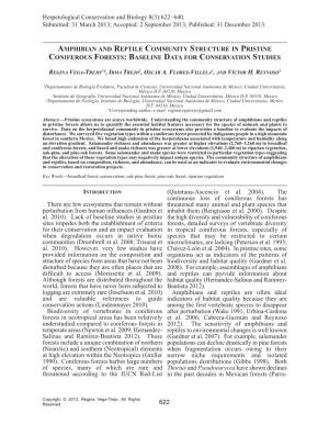 Amphibian and Reptile Community Structure in Pristine Coniferous Forests : B Aseline Data for Conservation Studies