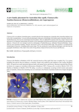 A New Family Placement for Australian Blue Squill, Chamaescilla: Xanthorrhoeaceae (Hemerocallidoideae), Not Asparagaceae