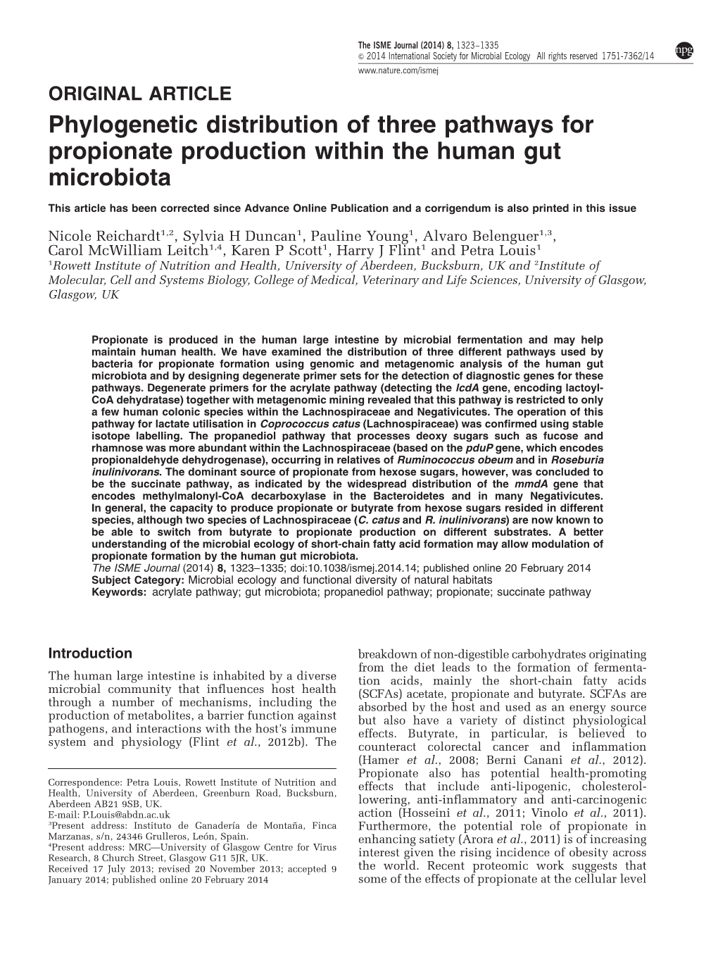 Phylogenetic Distribution of Three Pathways for Propionate Production Within the Human Gut Microbiota