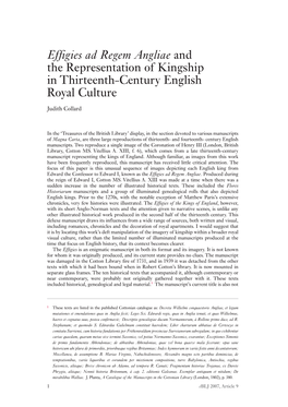 Effigies Ad Regem Angliae and the Representation of Kingship in Thirteenth-Century English Royal Culture