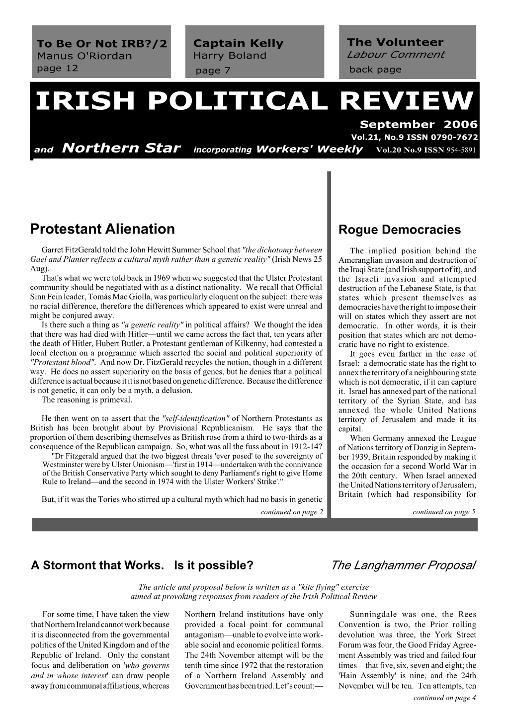 Irish Political Review, September 2006