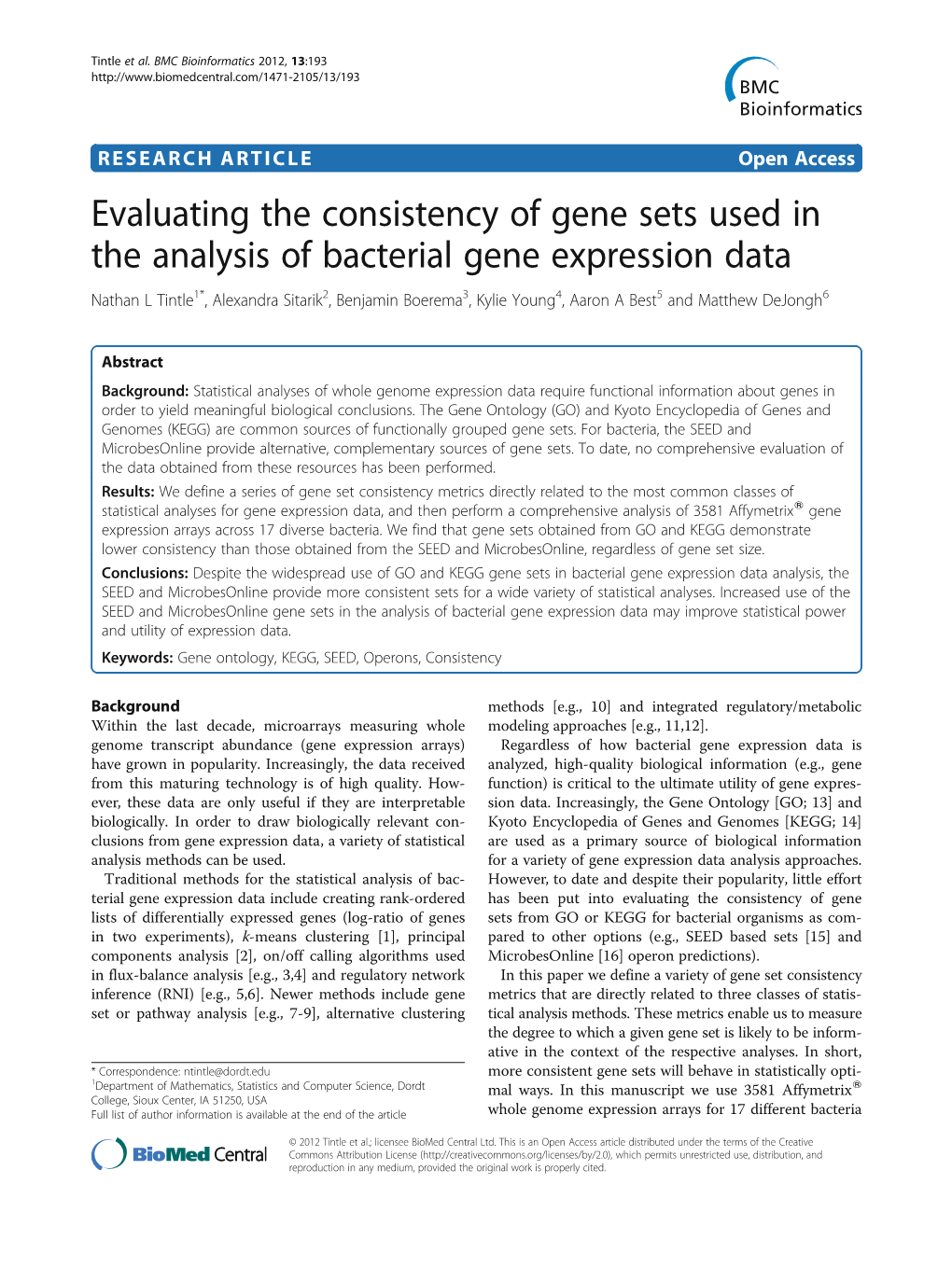 Evaluating the Consistency of Gene Sets Used in the Analysis Of