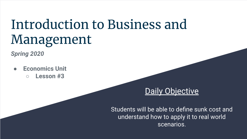 Introduction to Business and Management Spring 2020