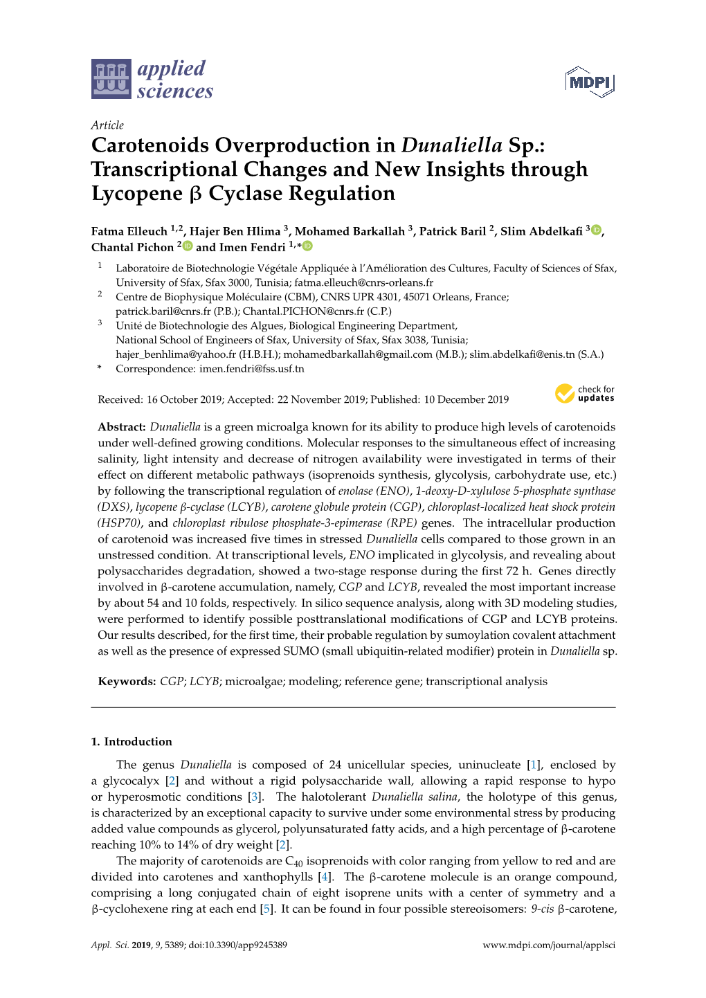 Carotenoids Overproduction in Dunaliella Sp.: Transcriptional Changes and New Insights Through Lycopene Β Cyclase Regulation