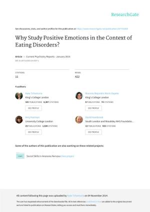 Why Study Positive Emotions in the Context of Eating Disorders?