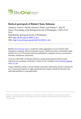 Bathyal Gastropods of Bimini Chain, Bahamas Author(S): Anton E