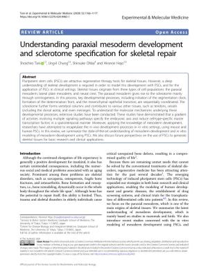 Understanding Paraxial Mesoderm Development and Sclerotome Speciﬁcation for Skeletal Repair Shoichiro Tani 1,2, Ung-Il Chung2,3, Shinsuke Ohba4 and Hironori Hojo2,3