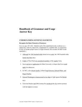 Handbook of Grammar and Usage Answer Key