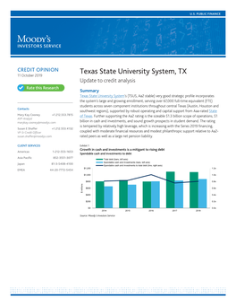 Texas State University System, TX 11 October 2019 Update to Credit Analysis