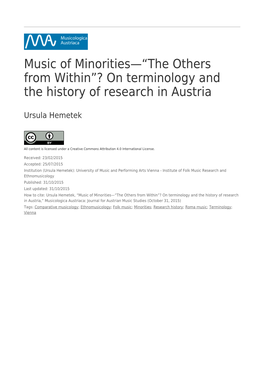 Music of Minorities—“The Others from Within”? on Terminology and the History of Research in Austria