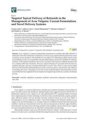 Targeted Topical Delivery of Retinoids in the Management of Acne Vulgaris: Current Formulations and Novel Delivery Systems