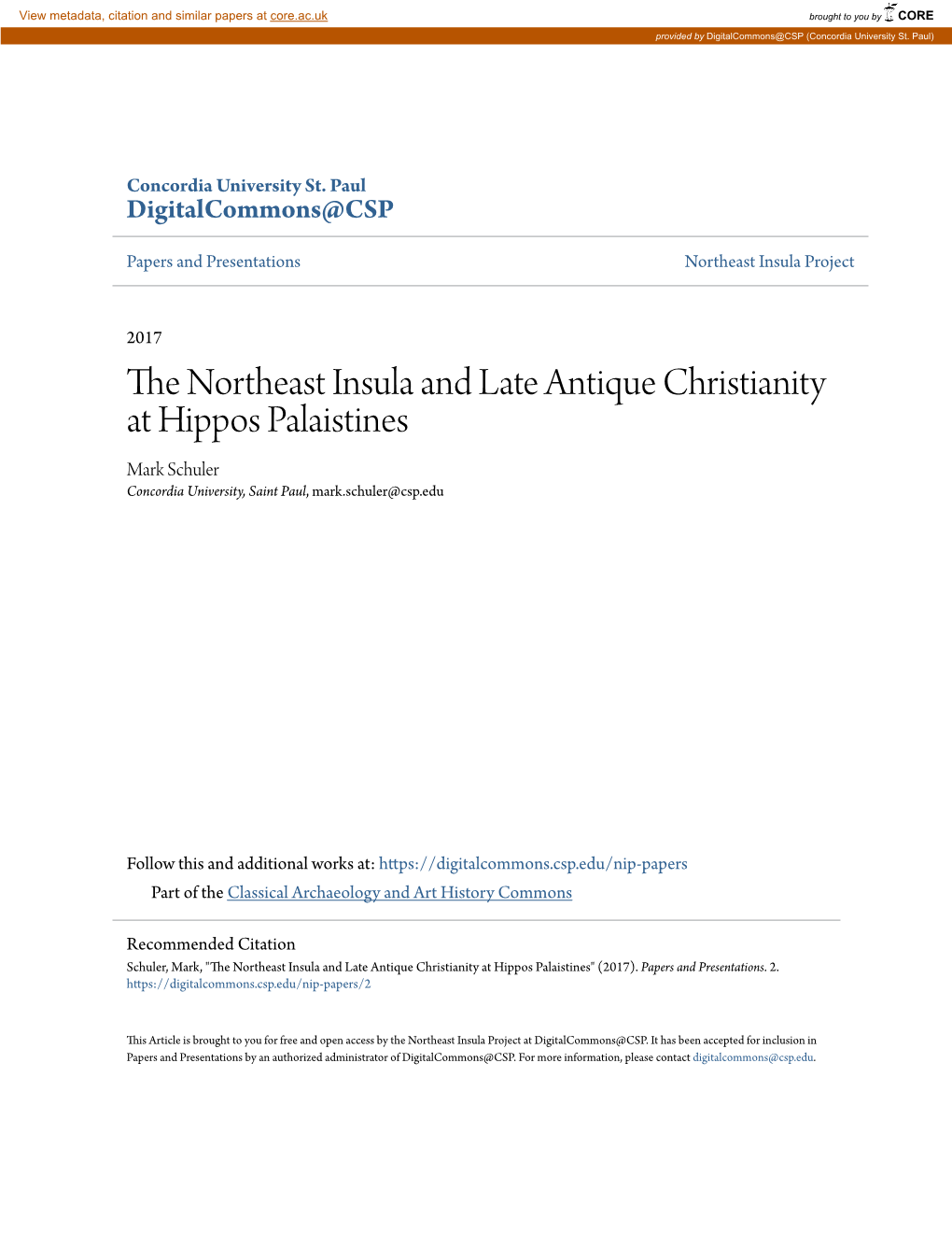 The Northeast Insula and Late Antique Christianity at Hippos Palaistines