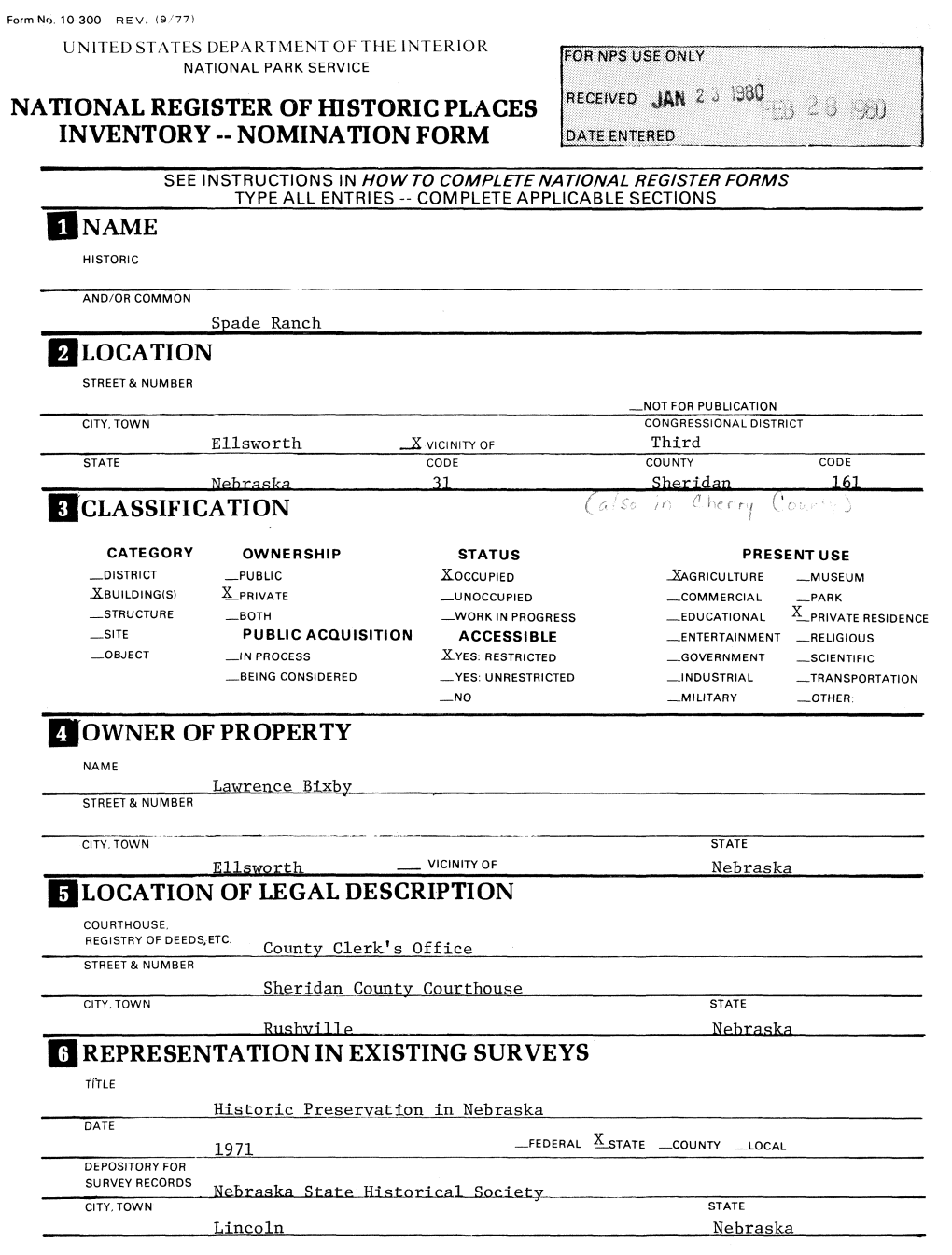 National Register of Historic Places Inventory -- Nomination Form