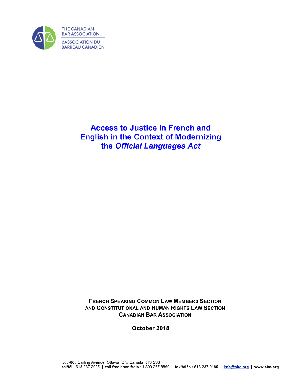 Access to Justice in French and English in the Context of Modernizing the Official Languages Act