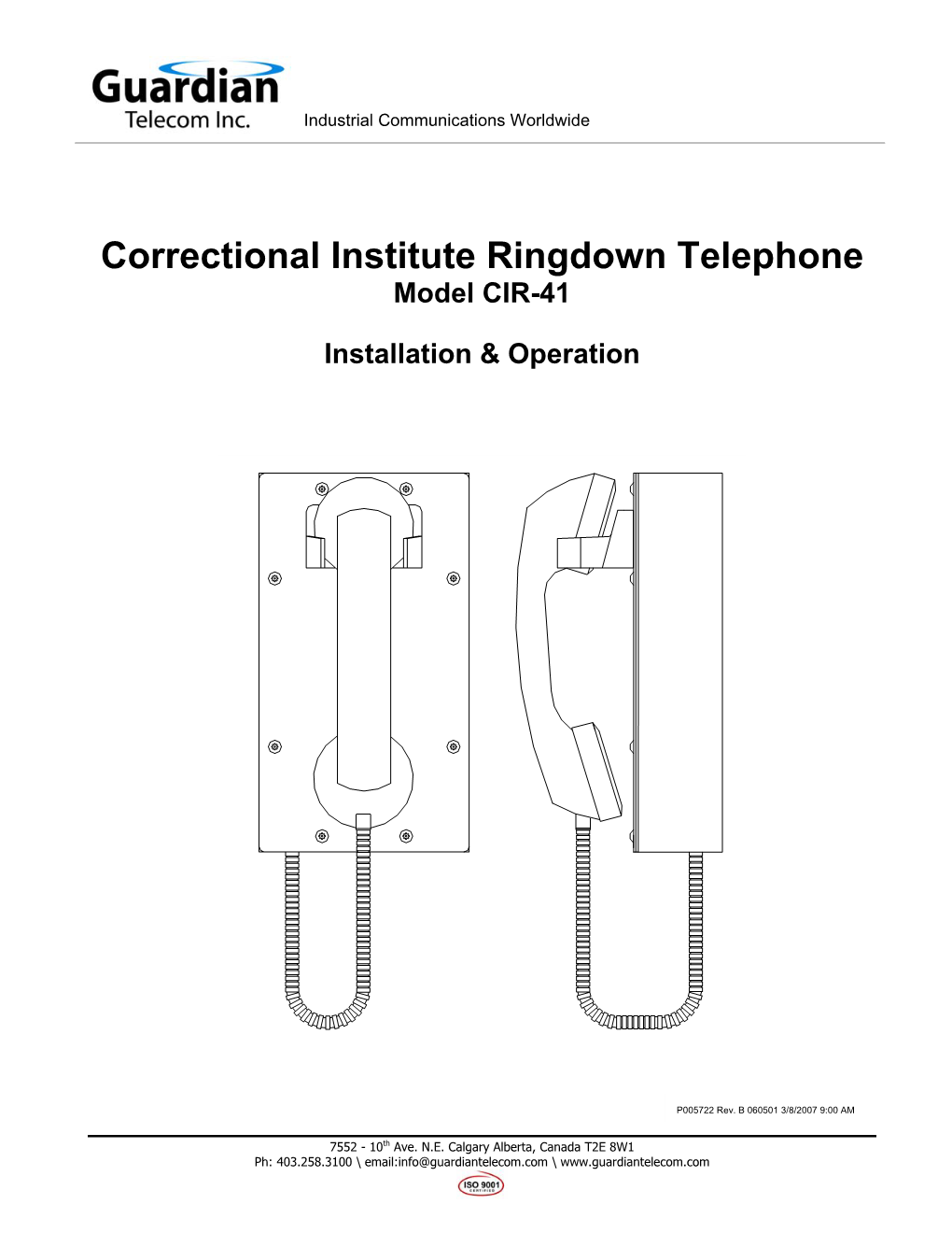 Correctional Institute Ringdown Telephone Model CIR-41