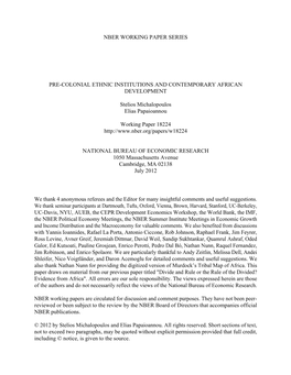Pre-Colonial Ethnic Institutions and Contemporary African Development