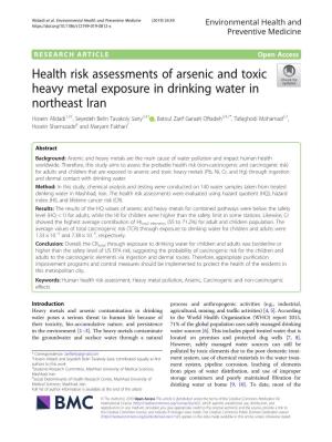 Health Risk Assessments of Arsenic and Toxic Heavy Metal Exposure in Drinking Water in Northeast Iran