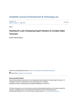 Employing Expert Hackers to Combat Cyber Terrorism