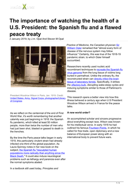 The Spanish Flu and a Flawed Peace Treaty 2 January 2019, by J.M
