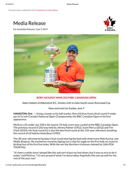 Rory Mcilroy Wins 2019 Rbc Canadian Open