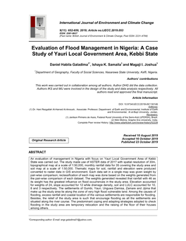 Evaluation of Flood Management in Nigeria: a Case Study of Yauri Local Government Area, Kebbi State