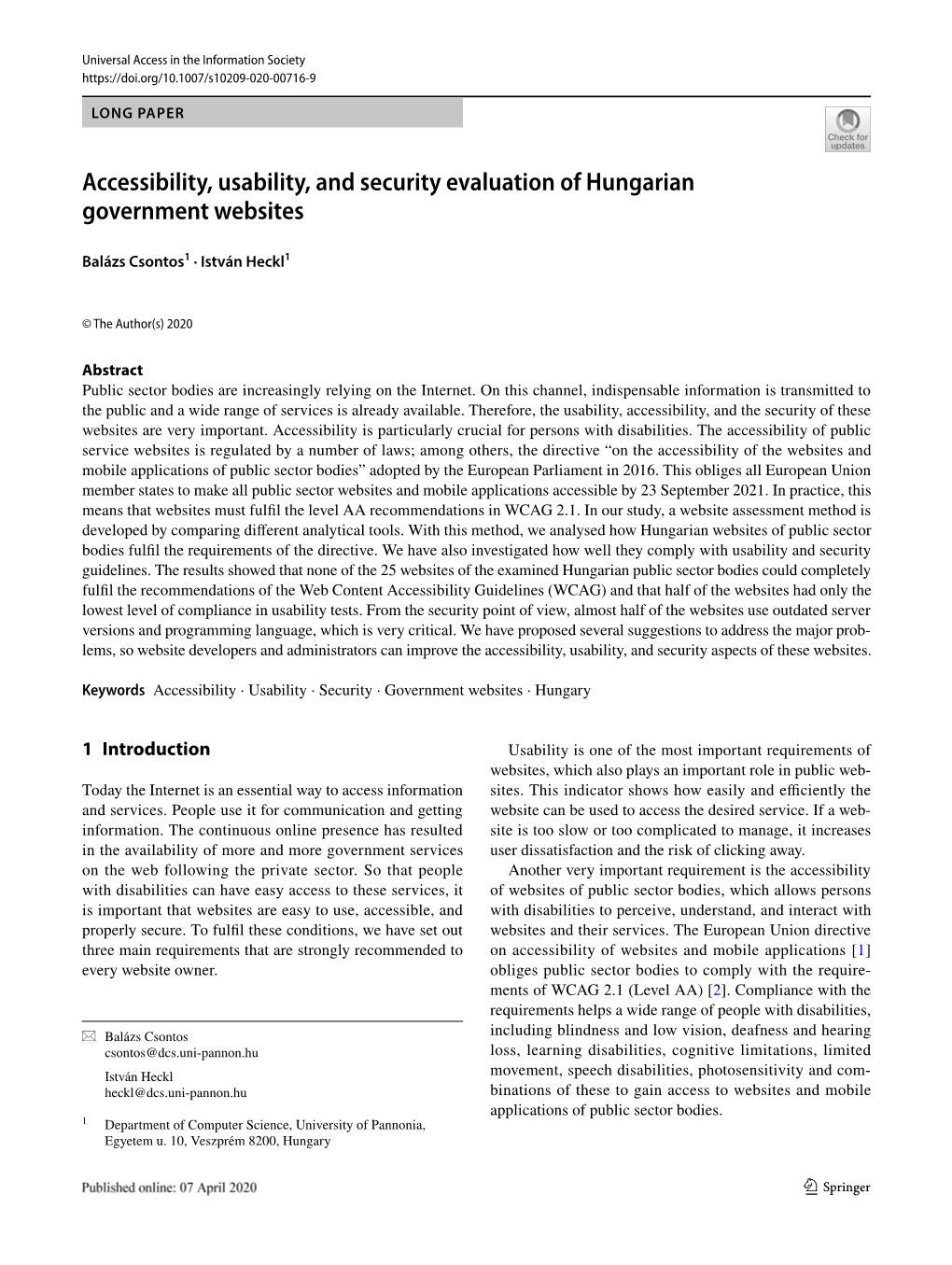 Accessibility, Usability, and Security Evaluation of Hungarian Government Websites