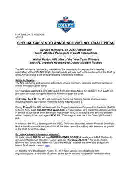 Special Guests to Announce 2018 Nfl Draft Picks