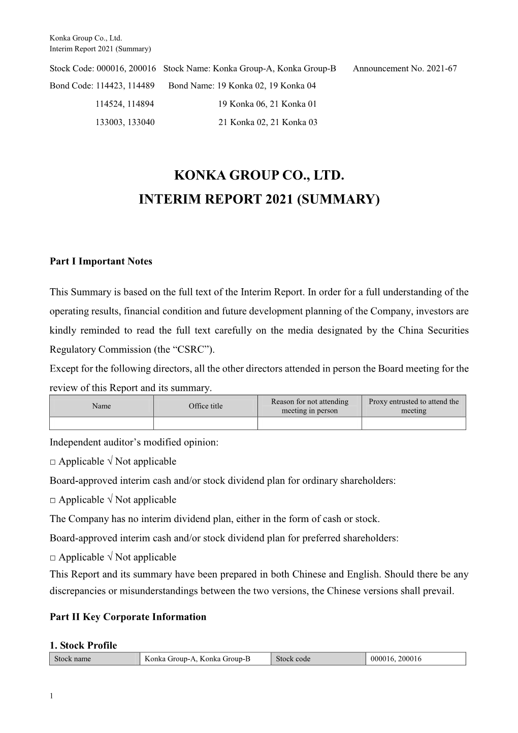 Konka Group Co., Ltd. Interim Report 2021 (Summary)