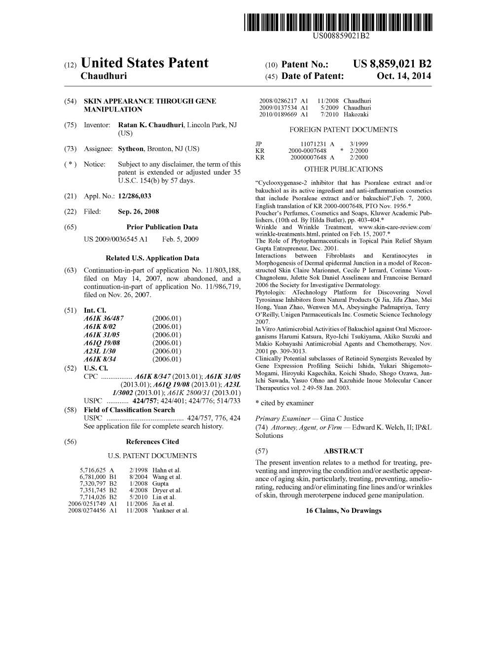 (12) United States Patent (10) Patent No.: US 8,859,021 B2 Chaudhuri (45) Date of Patent: Oct