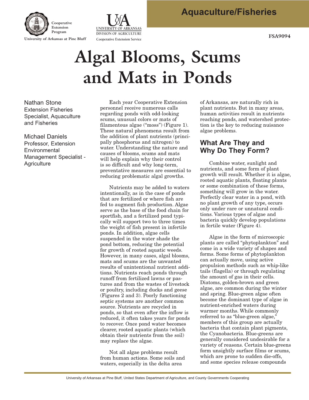 Algal Blooms, Scums and Mats in Ponds