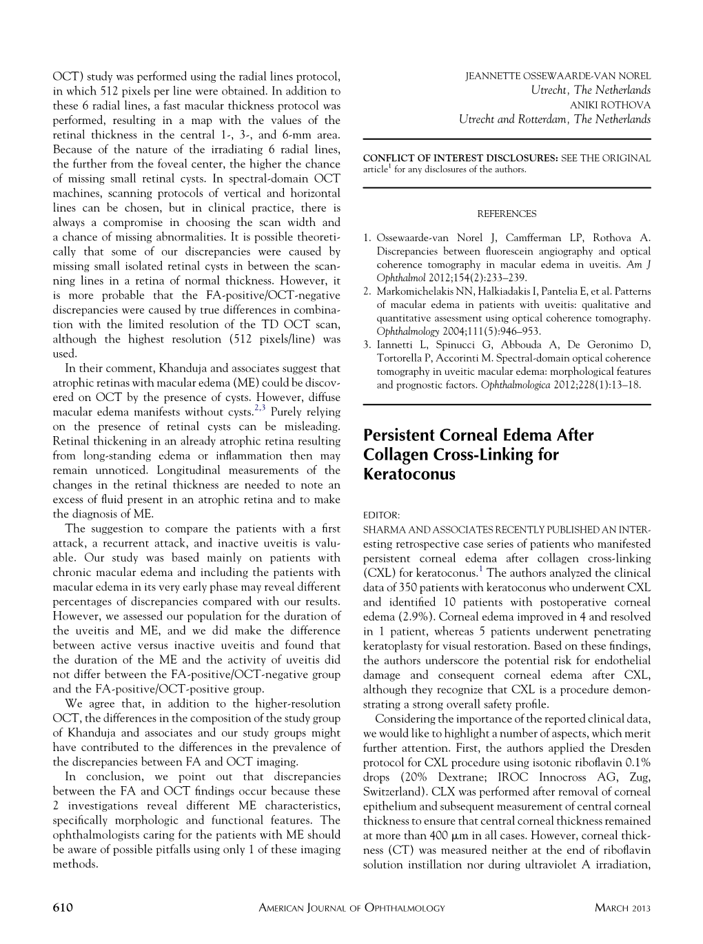 Persistent Corneal Edema After Collagen Cross-Linking For