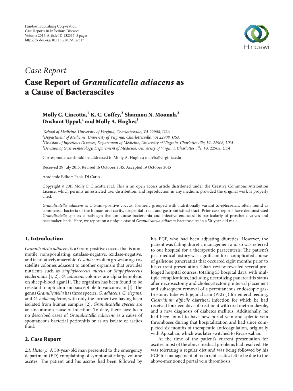 Case Report of Granulicatella Adiacens As a Cause of Bacterascites