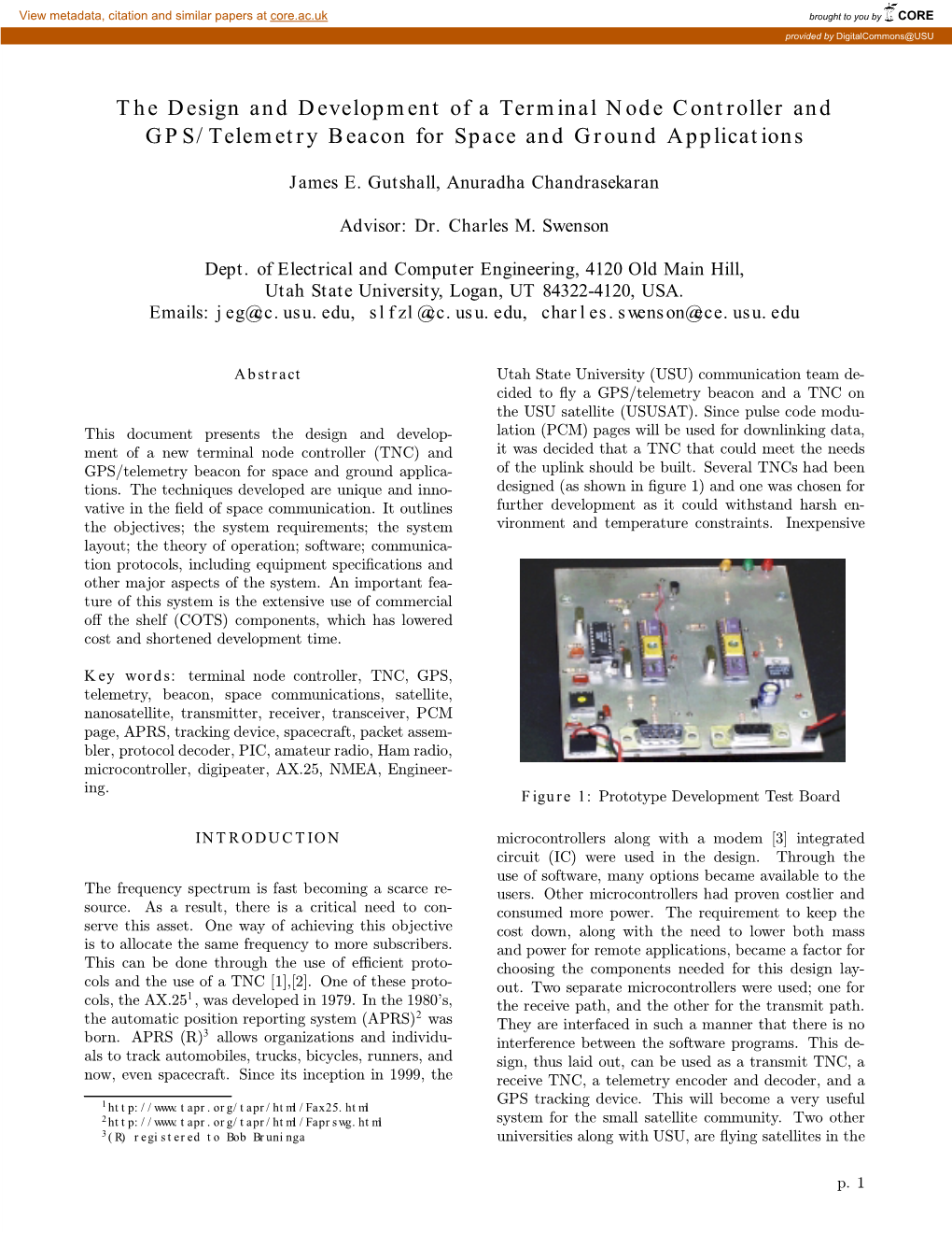 The Design and Development of a Terminal Node Controller and GPS/Telemetry Beacon for Space and Ground Applications