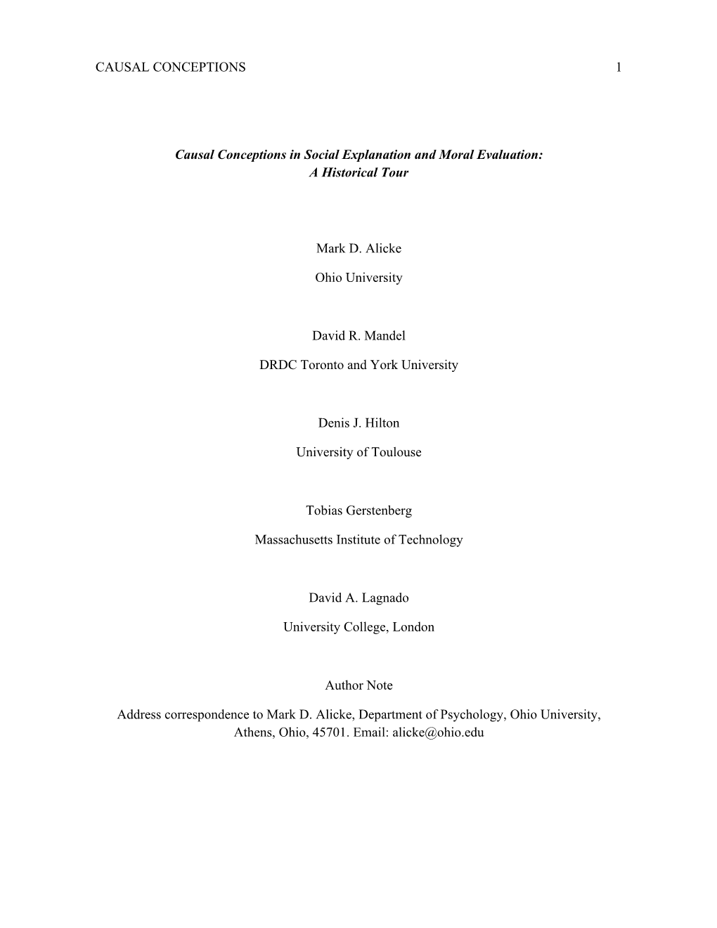 Causal Conceptions in Social Explanation and Moral Evaluation: a Historical Tour