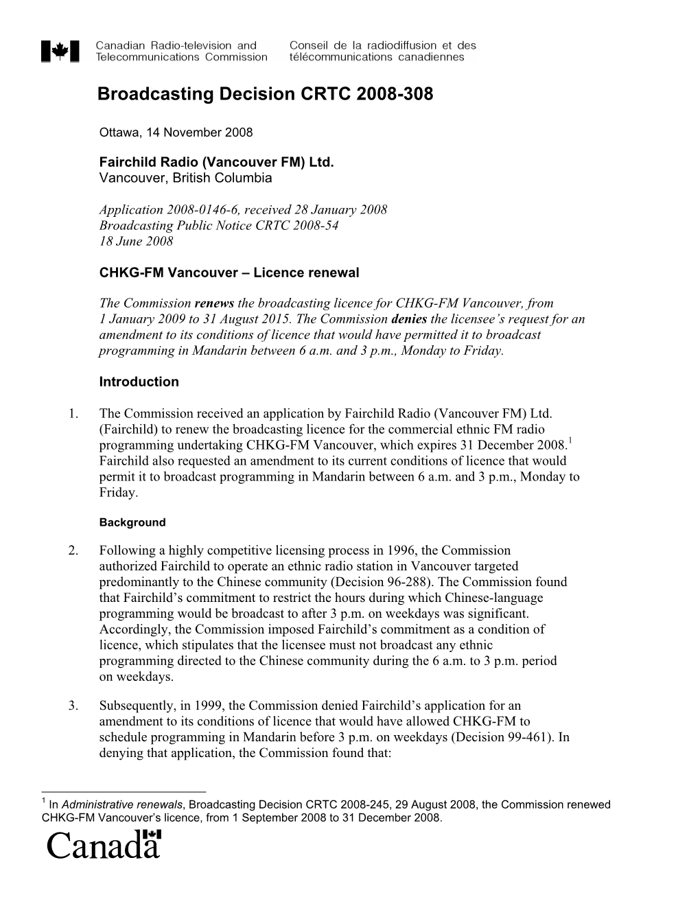 Broadcasting Decision CRTC 2008-308