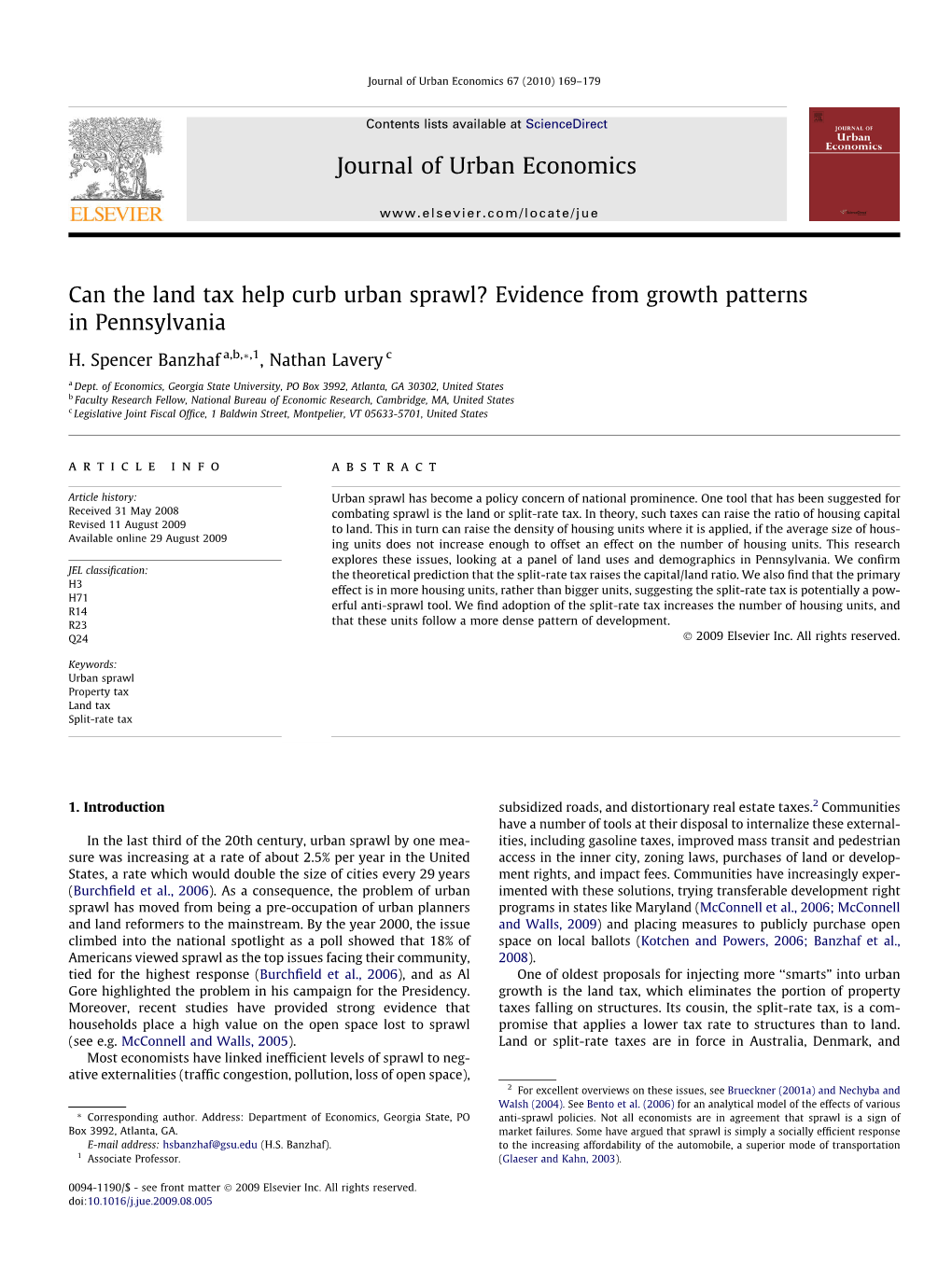 Can the Land Tax Help Curb Urban Sprawl? Evidence from Growth Patterns in Pennsylvania