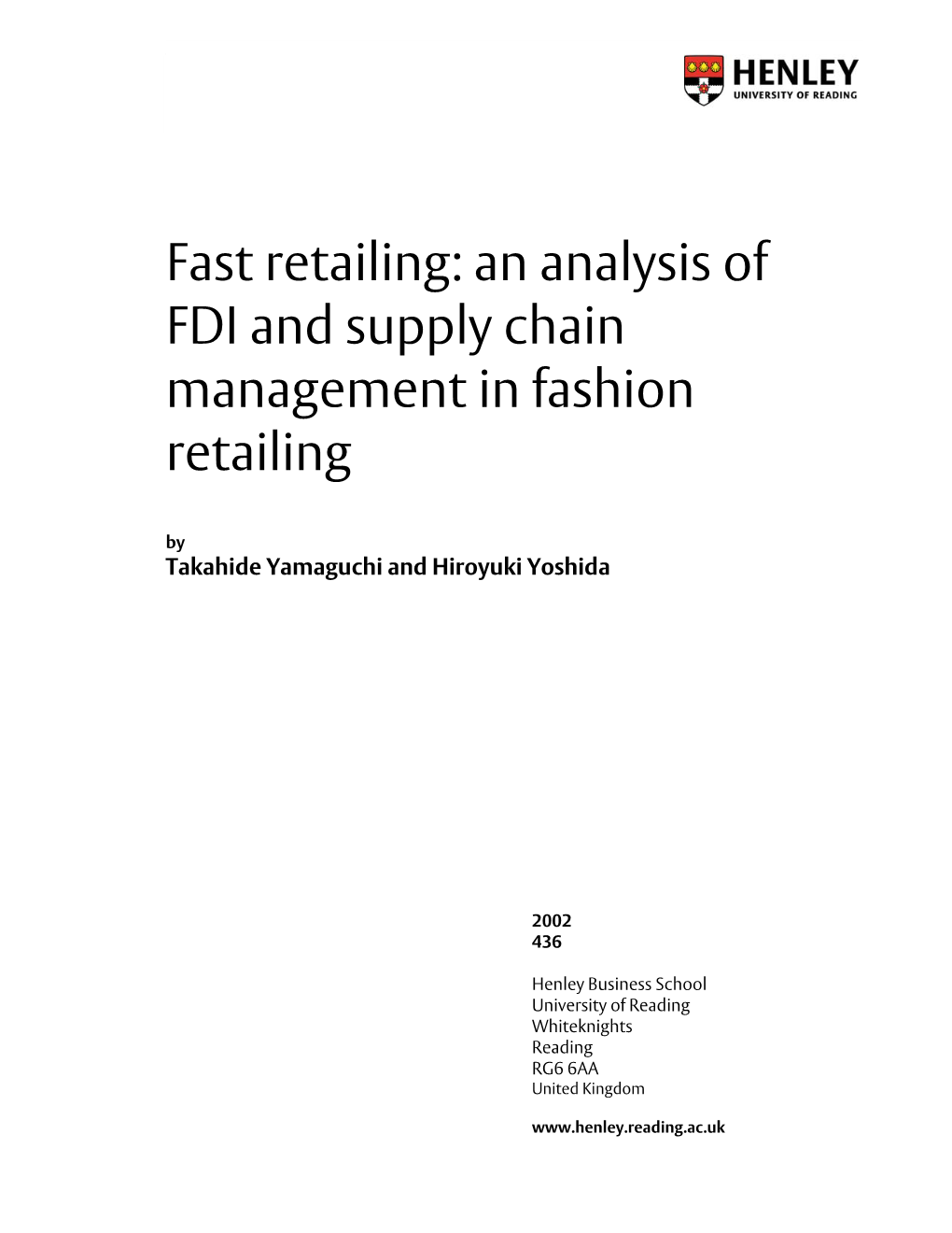 An Analysis of FDI and Supply Chain Management in Fashion Retailing