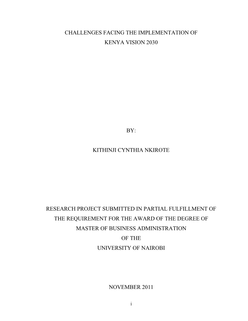 Challenges Facing the Implementationof Kenya Vision 2030