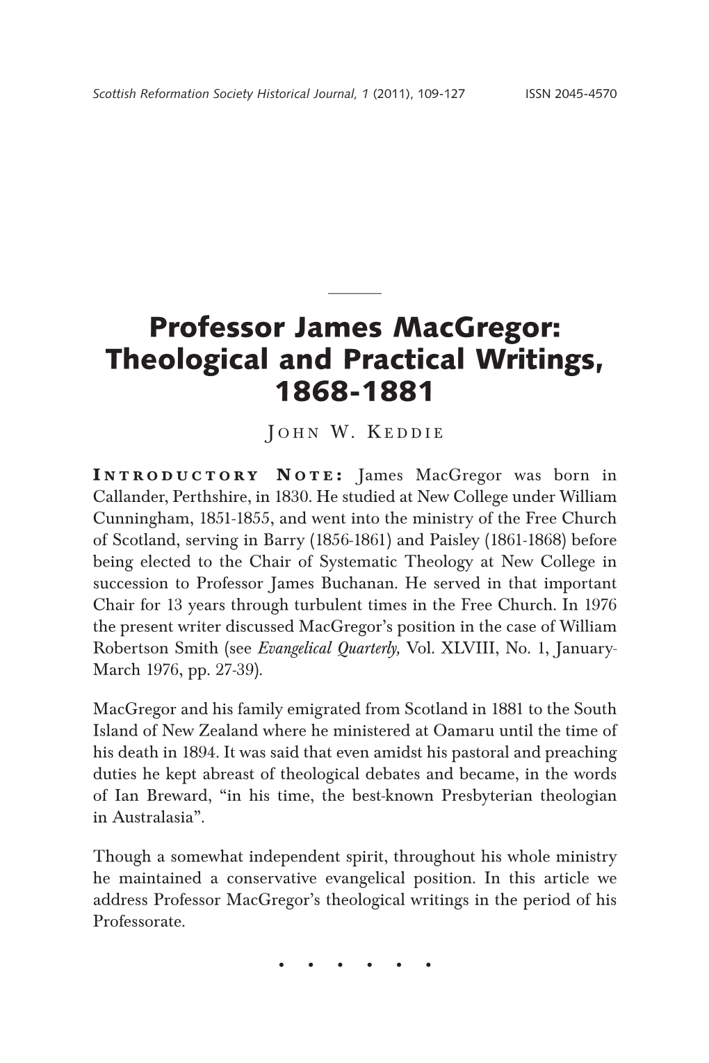 Professor James Macgregor: Theological and Practical Writings, 1868-1881