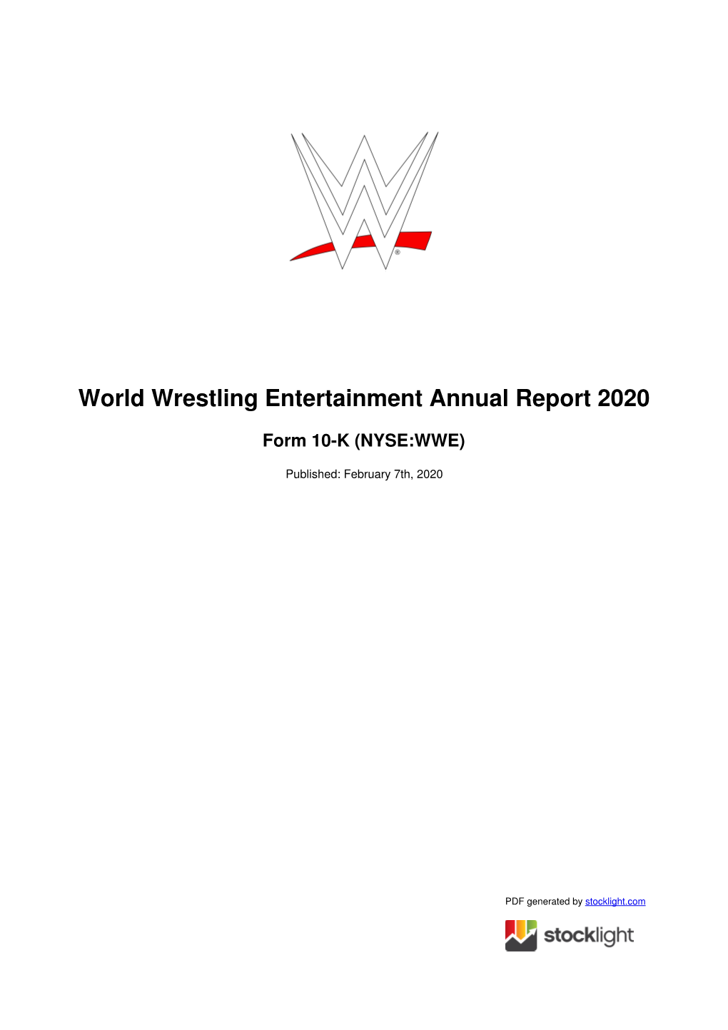 World Wrestling Entertainment Annual Report 2020