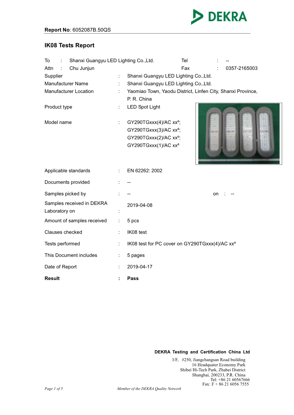 IK08 Tests Report