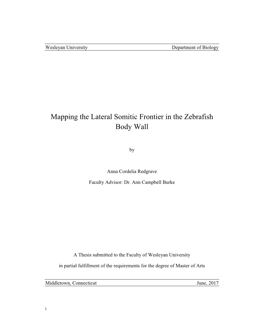 Mapping the Lateral Somitic Frontier in the Zebrafish Body Wall