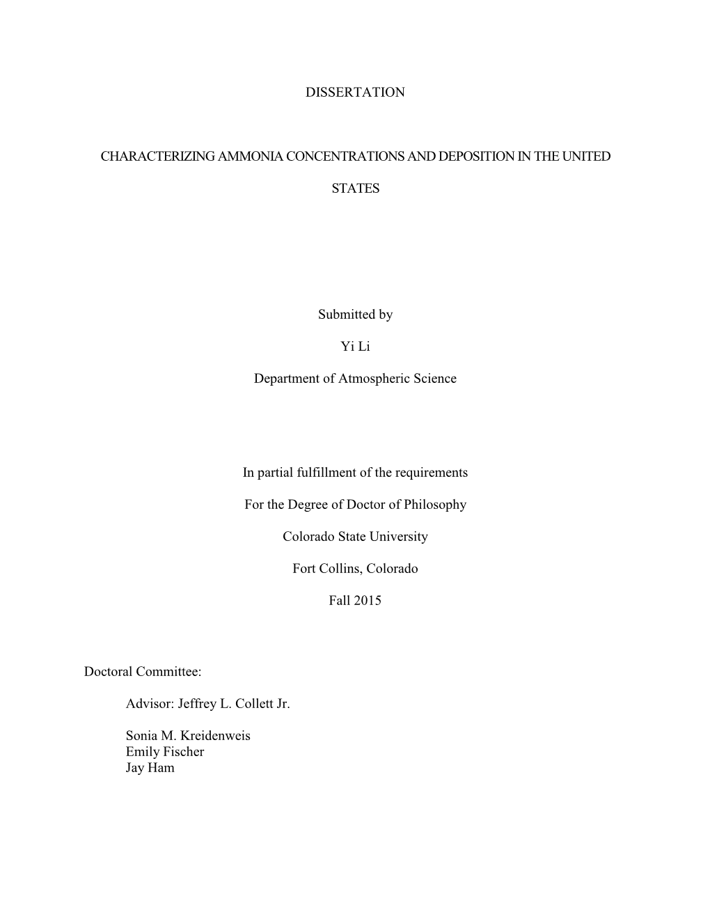 Dissertation Characterizing Ammonia Concentrations