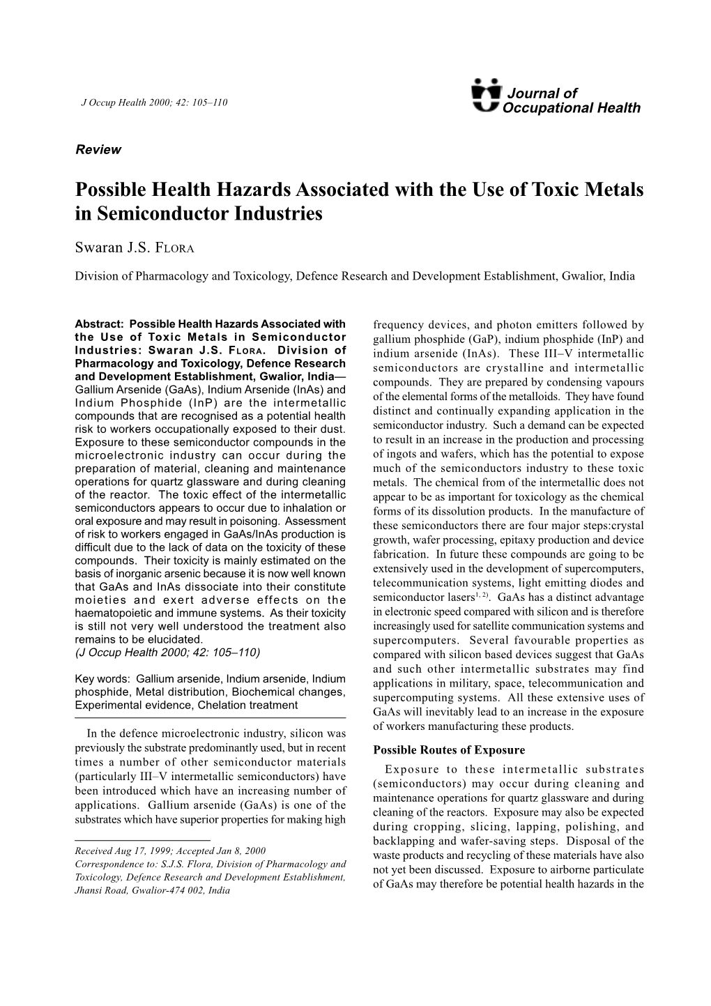 Possible Health Hazards Associated with the Use of Toxic Metals in Semiconductor Industries