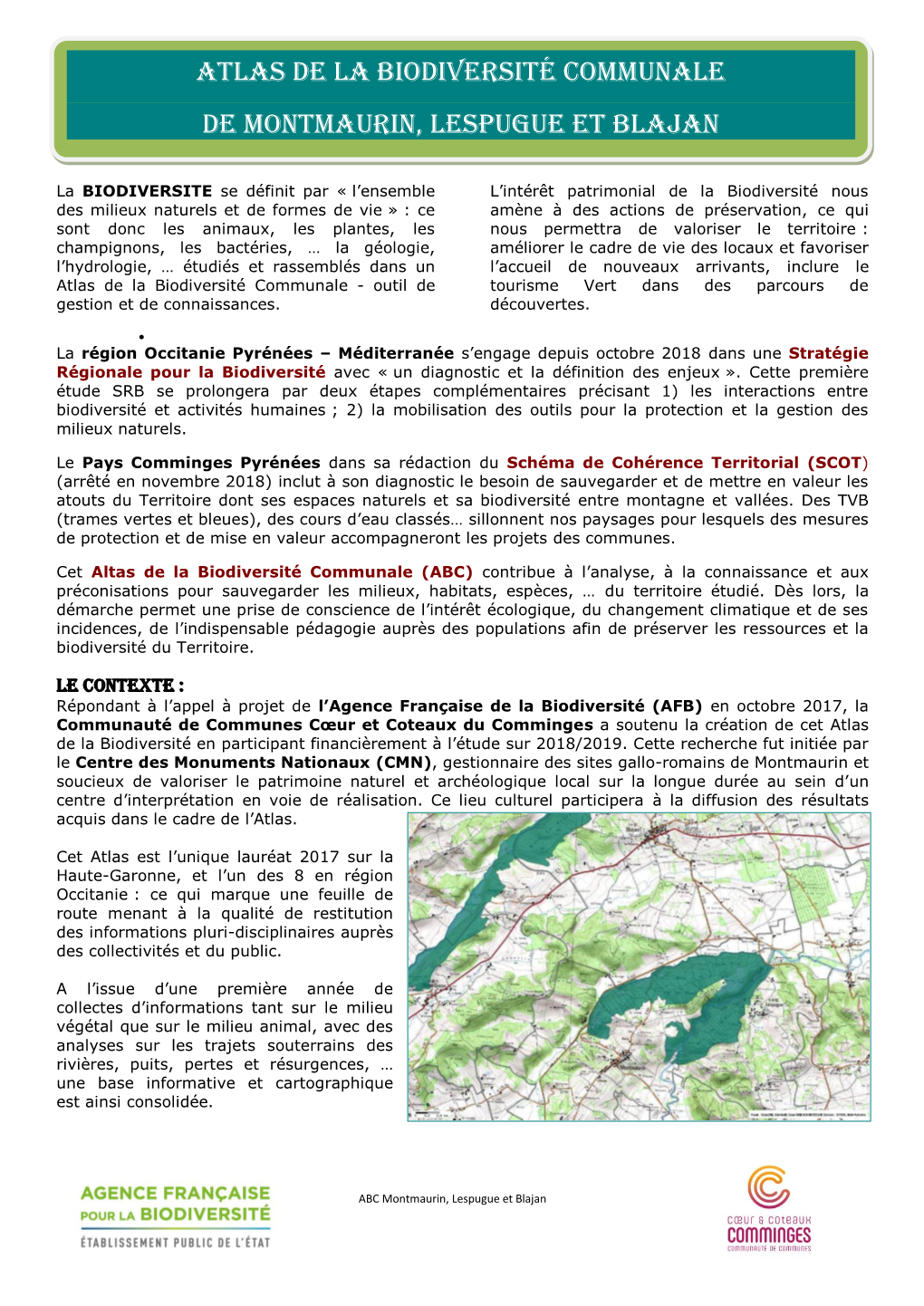 Atlas De La Biodiversité Communale De Montmaurin, Lespugue Et Blajan