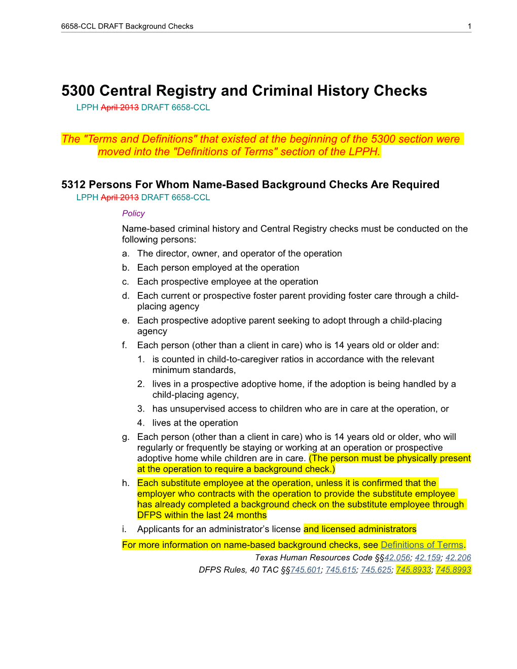 5300 Central Registry and Criminal History Checks