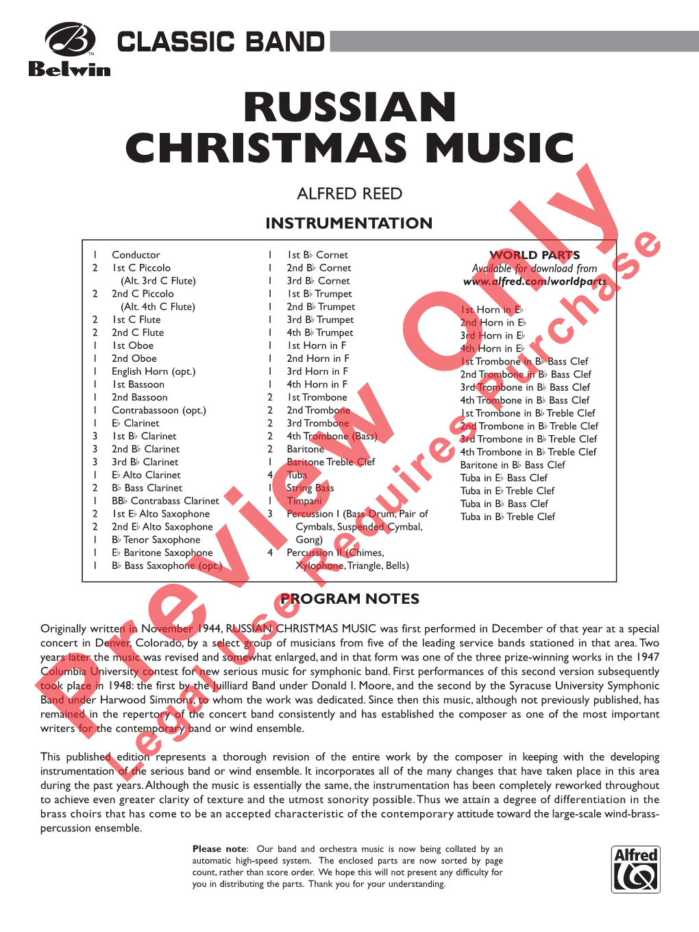 Russian Christmas Music Alfred Reed Instrumentation
