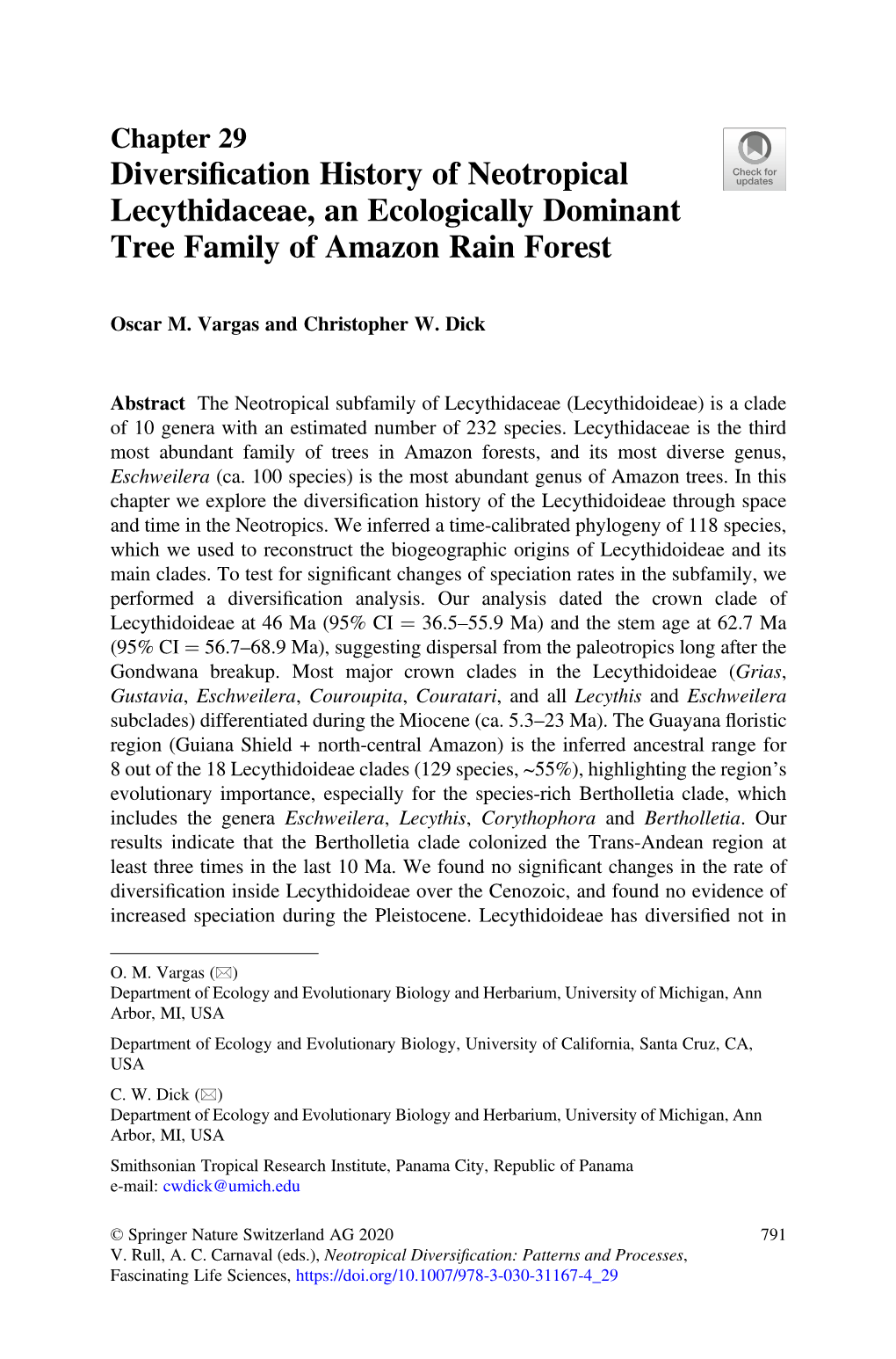 Diversification History of Neotropical Lecythidaceae, an Ecologically