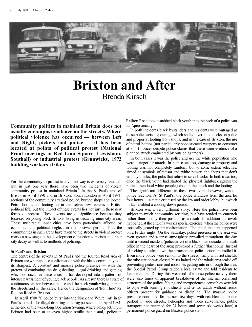 Brixton and After Brenda Kirsch