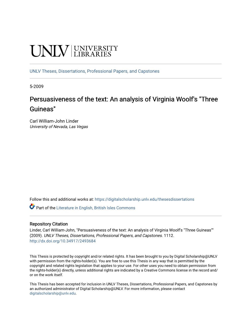 Persuasiveness of the Text: an Analysis of Virginia Woolf's "Three Guineas"